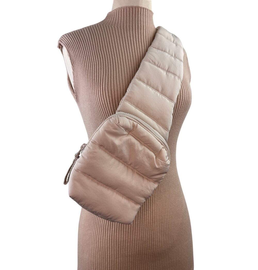 COS Bum Bag Beige Zip Pocket Adjustable Strap Puffer Padded Crossbody Sling Bag